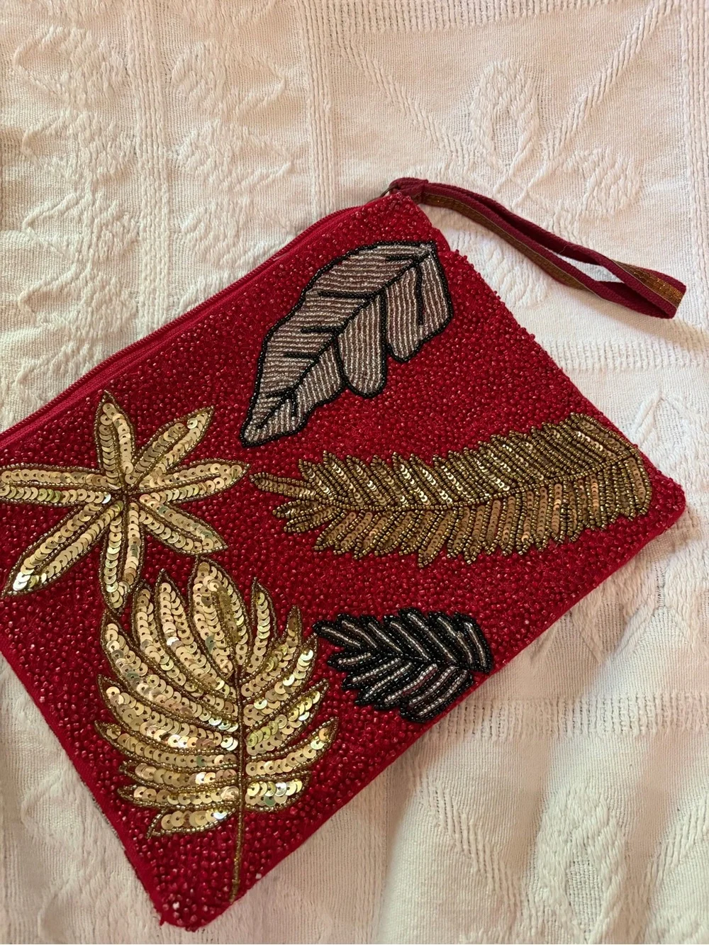 America & Beyond Beaded Leaf Wristlet Clutch bag
